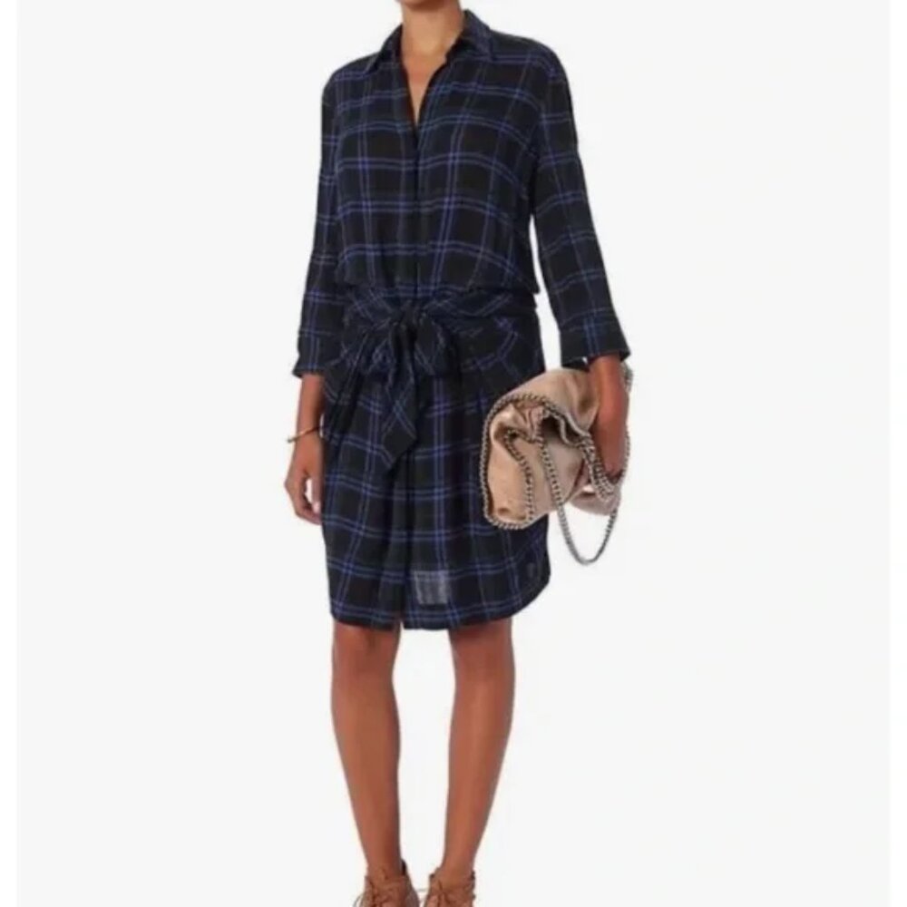 L’AGENCE Kylie Blue Plaid Tie Front Shirt Dress - 6